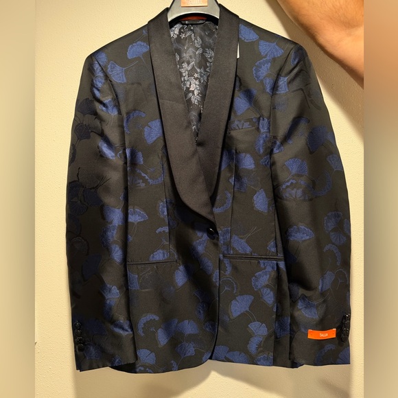 TALLIA Black Blazer with Blue Floral Jacquard